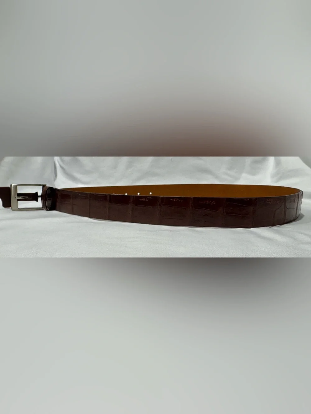 Trafalgar Brown Croc-Embossed Leather Belt with Silver Buckle